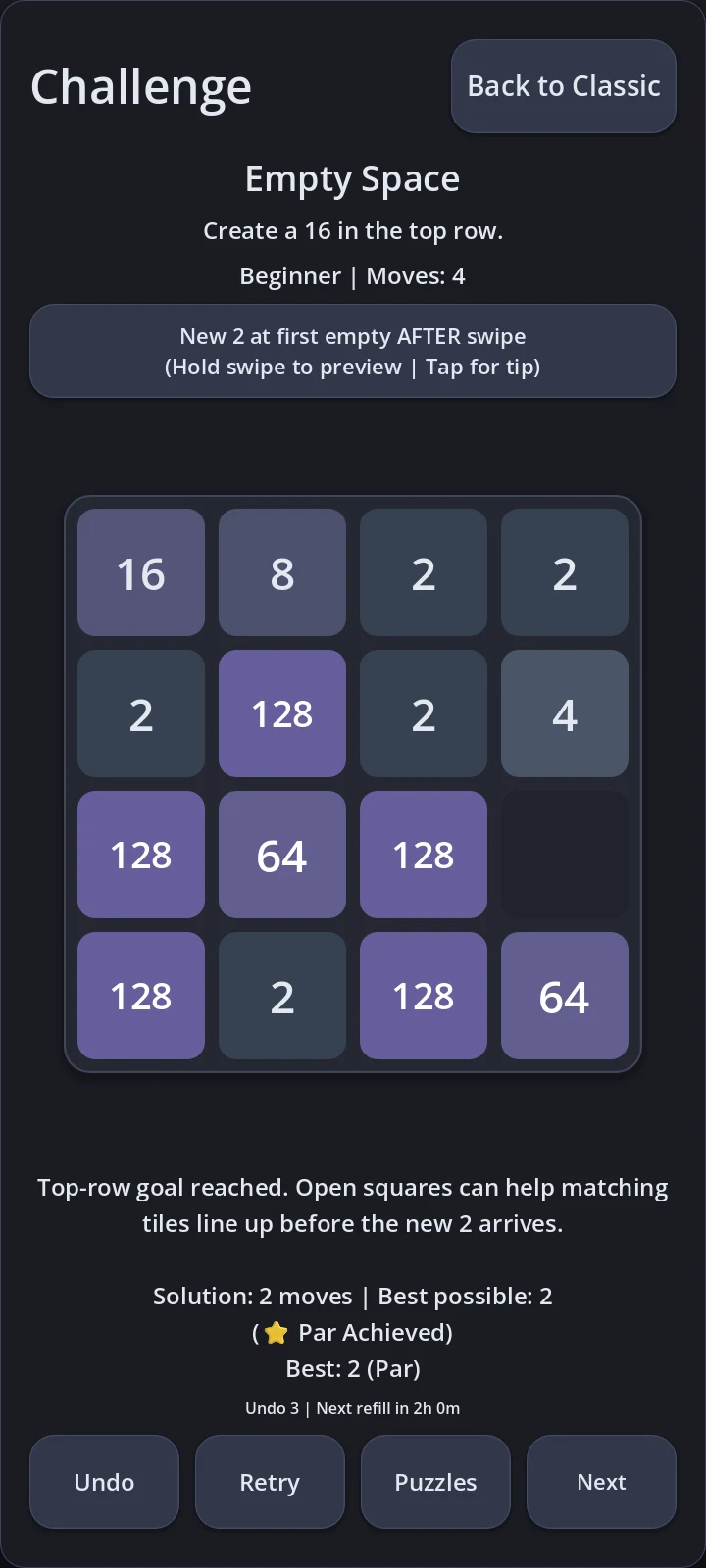 Challenge complete screen showing the result and par score
