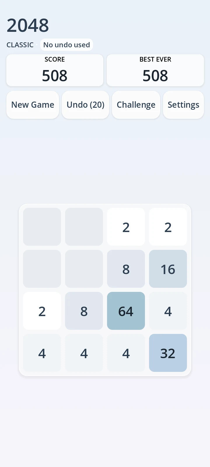 2048 Tilewick classic game with numbered tiles